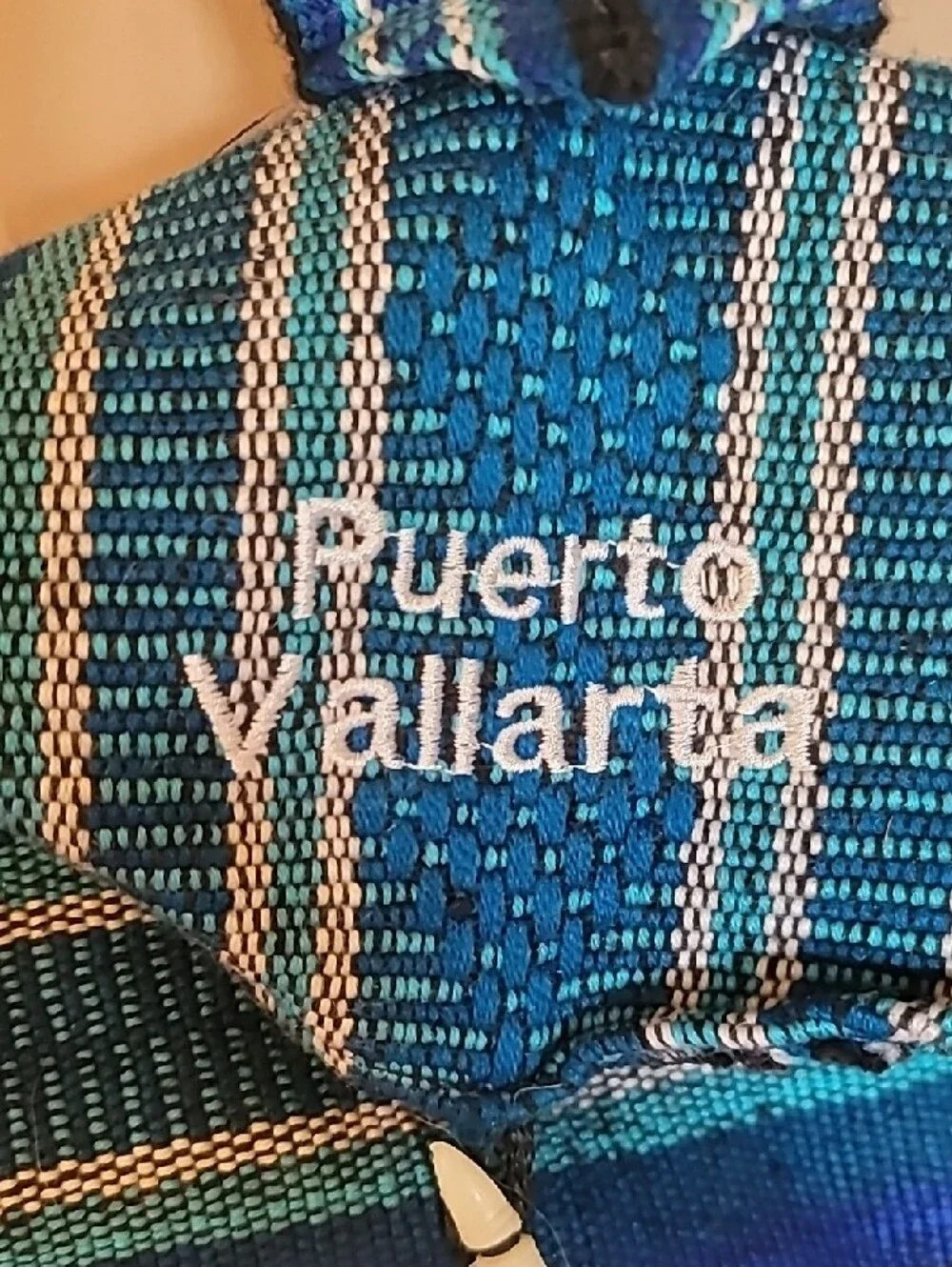 Blue Striped Woven Backpack 